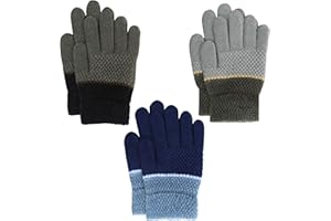 TAGVO Guanti a maglia caldi per bambini, guanti termici antivento spessi per ragazze, ragazzi e bambini, 3 paia di guanti elastici per bambini per esterni (di età compresa tra 4 e 7 anni)