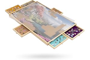 Tektalk Wooden Jigsaw Puzzle Table Plateau Portable Puzzle Board with 6 Colorful Sliding Drawers (1000PCS)