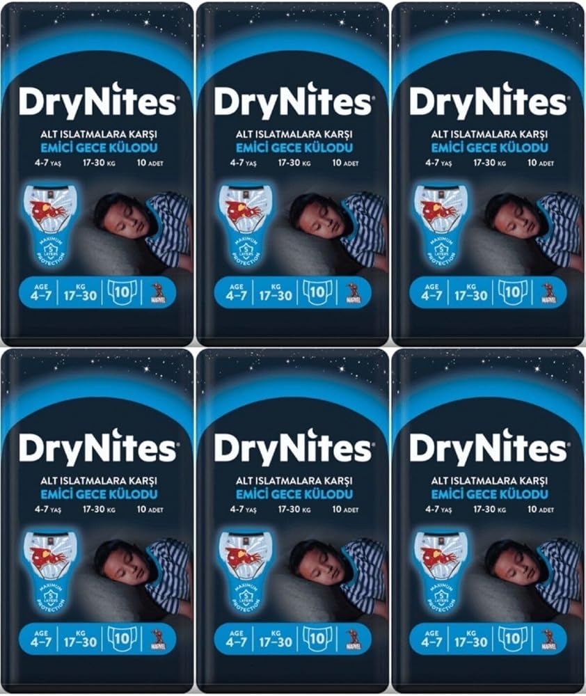Huggies DryNites Emici Gece Külot Bez, Erkek, 4-7 Yaş, 10'lu, 6 Paket