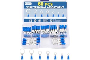 Hanibos 60 Stück Ringkabelschuhe 1.5-2.5mm² Blau Quetschverbinder 16-14 AWG Loch-Ø M3 M4 M5 M6 M8 M10 M12 Rund 7 Größe