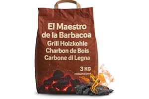 TECHZOCO Carbón de leña Vegetal, Carbón para Barbacoa, Brasas Bajas en Chispas y Calor Uniforme, 100% ecológico, Produccion en Extremadura, Contiene 1 Saco de 3 Kg