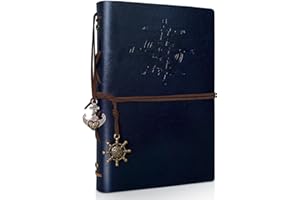 Joy & Inspiration Taccuino vintage ricaricabile A5 in pelle PU ricaricabile, per notebook diario di viaggio per sketchbook classico ricaricabile diario di viaggio (A5 Blu scuro)