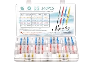 140 PCS Joint de Soudure Connecteur de Fil, Sopoby Thermorétractables Souder Bout à Bout Seal Connecteurs Electriques Isolés Etanche Marine Marine Automobile