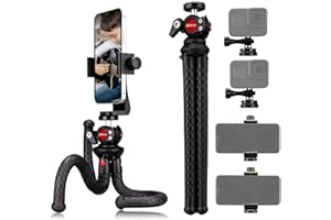 Tripod for Smartphone, Lammcou Octopus Flexible Phone Tripod Small Mini Gorrila Pod with 360°Rotary Tilt Ballhead & XL Vertical and Horizontal Phone Tripod Mount for Camera Actioncam Video Recording