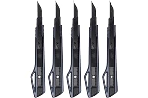MANUFORE 5 pièces Cutter de 9mm, Lot de Couteau Utilitaire Rétractable avec Lame en Acier SK5 à 30 degrés, Couteau de Graphique pour Papier Peint, Papier, Crayon à Sourcils, Artisanat