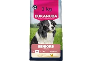 EUKANUBA Life Care Croquettes Chien Senior Race Moyenne 10 Ans et Plus, Riche en Poulet Frais, Glucosamine, chondroïtine, L-carnitine, prébiotiques, sans colorants, arômes artificiels ni OGM - 3 kg