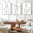 Minimalist Line Art Prints, Set of 3 Abstract Line Wall Art Poster, Black White Picture Kit for Bedroom Living Room, Frameless (Black White-A, 15.7x23.6in)