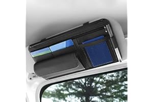Flaconi Auto Sonnenblende Organizer - multifunktionale Aufbewahrungstasche mit Leder-Kartenhalter für Sonnenbrillen, einstellbare Zubehör (Schwarz)