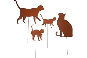 UNUS Lot de 4 décorations de jardin rouillées chats de différentes tailles et différentes