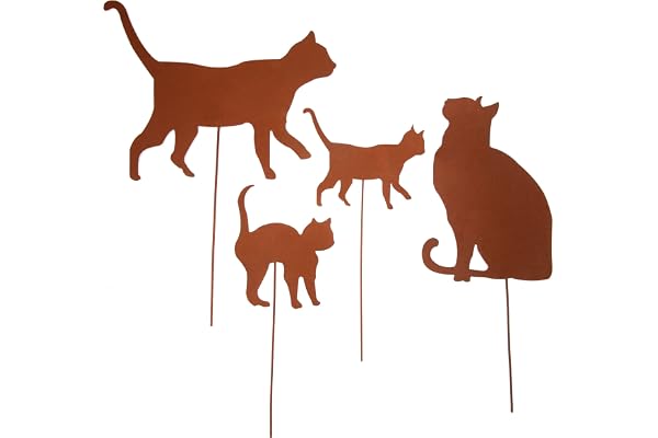 UNUS Lot de 4 décorations de jardin rouillées chats de différentes tailles et différentes