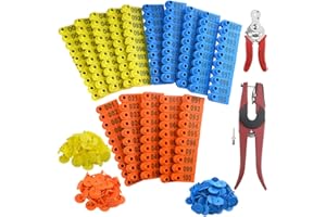 WMYCONGCONG Set di 300 targhette auricolari (blu, giallo, arancione), con strumento di rimozione e pinza applicatore per capra, pecora, cane, cervo