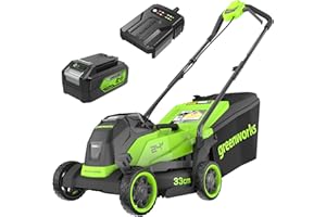 Greenworks 24V Cordless Lawnmower with Brushless Motor for Smaller Lawns up to 140m², 33cm Cutting Width, 30L Bag, Lawnmower with 24V 4Ah Battery & Charger, 3 Year Guarantee-MO24L411-01