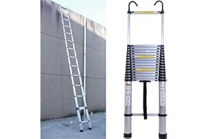 RIGOGO Échelle télescopique de 6,2 m, en aluminium, avec 2 crochets, extensible, polyvalente, facile à utiliser, charge maximale de 150 kg, argenté