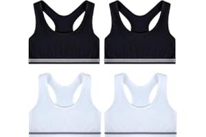 Lancry 4 PCS Crop Tops for Girls Age 7-14 Soft Cotton Girls Crop Tops Unpadded Racerback Kids First Bra Sports Training Bras