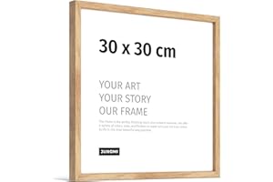 JUNOMI® Cadre photo Premium 30 x 30 cm Chêne | Bois véritable Cadre photo 30 x 30 cm Chêne avec verre acrylique incassable | Cadre photo Bois véritable