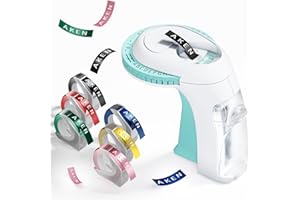 ‎AKEN Aken Omega S 3D Prägegerät | Tragbares Etikettiergerät mit 6 Prägebändern (€, Ä, Ö, Ü) | 3D Beschriftungsgerät für Haushalt, Büro & Schule