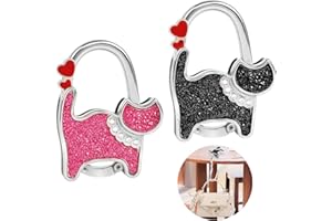 LIANGDIAN Gancio Borsa da Tavolo 2 Pezzi Gancio per Borsetta a Forma di Gatto Portaborsa da Tavola Pieghevole Appendiborsa Portatile Perfetto Regalo di Natale di Capodanno per Donne Ragazze Nero & Rosa