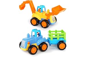 EastSun Car Toys for 1 Year Old Boy, Push Along Friction Powered Tractor Toy for 2 Year Old Boy, Garden Toys for First Birthday Gift Boys Girls, Pull-Along Truck Toy, Digger Toys for Christmas Holiday