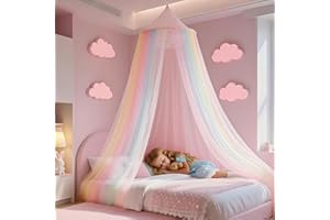 Apritsce Moustiquaire de Lit, Ciel de Lit Fille, Arc-en-Ciel Moustiquaire pour Lit Double Simple, Ciel de Lit Enfant pour Voyage et Maison Indoor Outdoor