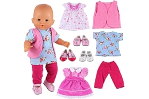 Miunana 8 Pezzi (NON INCLUDE BAMBOLA)= 3 Abiti Vestiti + Pantaloni + Canotta + 3 PCS Scarpe Per 36 CM-43 CM New Born Baby Dolls Bambola, Bebé Bambolotti JC Toys, Manhattan Toy e Plus Altro