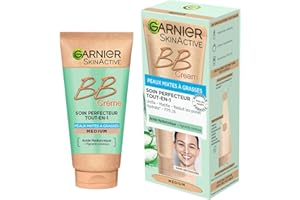 Garnier - BB Crème - Soin Perfecteur Tout-en-1 Anti-Imperfections - FPS 25 - Enrichi en Acide Hyaluronique & Aloe Vera - Pour Peaux Mixtes à Grasses - Teinte : Medium - Skin Active - 50 ml