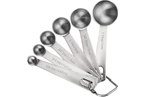 Rena Chris Messlöffel, Premium Heavy Duty 18/8 Edelstahl Messlöffel Becher Set, kleine Esslöffel mit Metric und Set von 6 zum Messen von trockenen und flüssigen Zutaten
