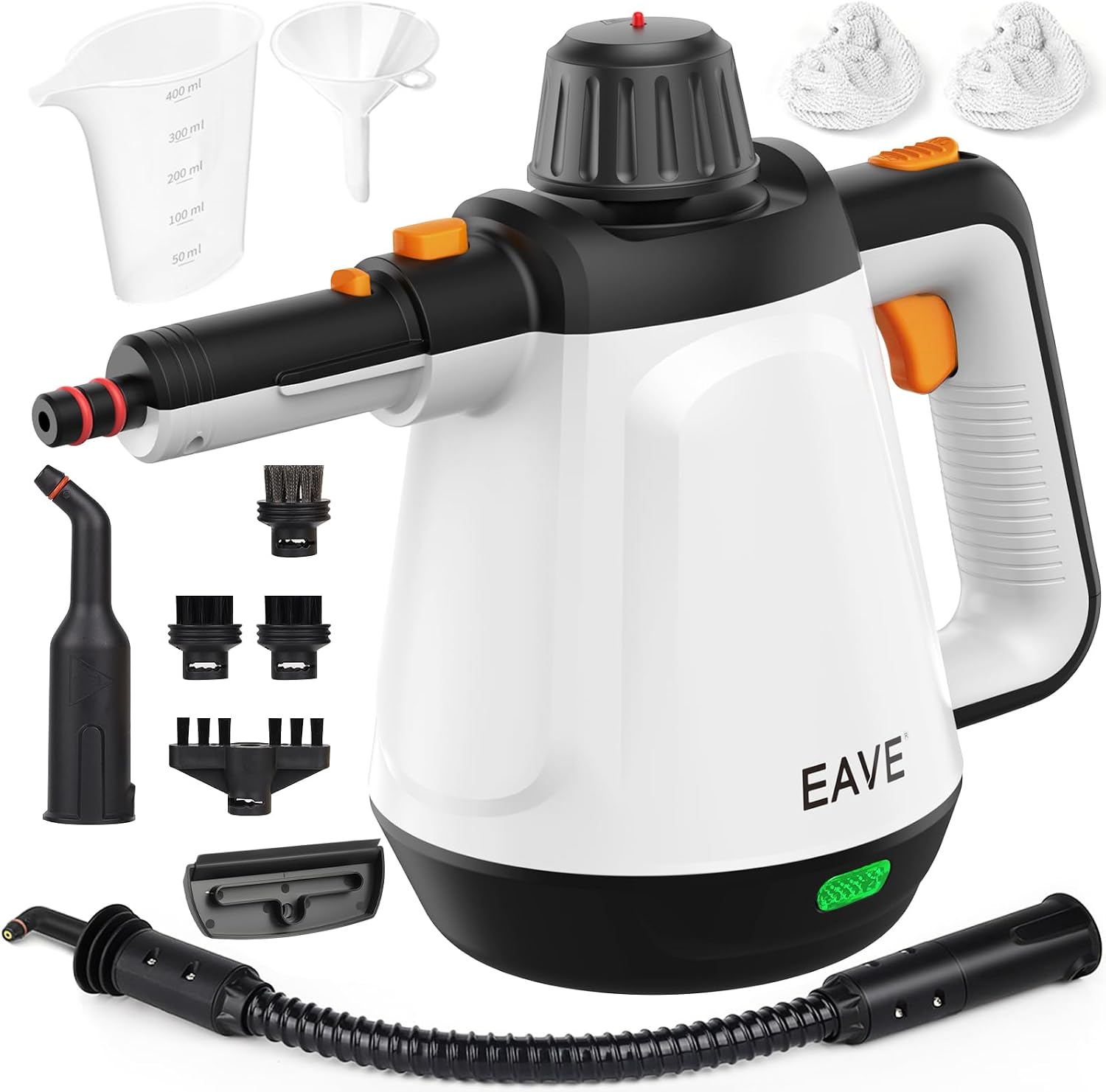 Vaporeta de Mano, 110℃ Limpiador a Vapor para una Limpieza Eficiente, Versátil Vaporeta con 10 Accesorios y Cable de 5m, Steam Cleaner para Sofás, Alfombras, Juntas, Limpieza sin Químicos (Blanco)