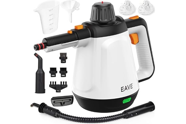 Nettoyeur Vapeur Portable, 110℃ Nettoyeur Vapeur à Main pour un Nettoyage Efficace, Polyvalent Vaporetto avec 10 Accessoires et Câble 5m pour Canapés, Tapis, Joints, Nettoyage sans chimie (Blanc)