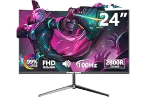 Great voell Curved Gaming Monitor 24 Inches, 100 Hz, FHD (1920 x 1080P), HDMI 2.0, HDR, Anti-Blue Light Eye Protection, 99% sRGB, FreeSync, VESA Support, Can Be Tilted, Screen