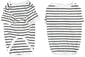 Shengxi Hundepullover, Gestreifte Hundeshirts für Kleine Hunde, Sommer Atmungsaktiv Gestreifte Welpe T-Shirt Weste Basic T-Shirt Dehnbar Haustier Kleidung für Chihuahua Französische Bulldogge (L)