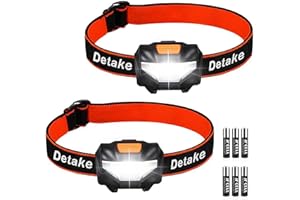 Detake Kids Head Torch, 2 Pack Super Bright Lightweight LED Headlamp with 3 Lighting Modes, Battery Powered Waterproof LED Head Torch Flashlight for Cycling, Running, Hiking, Camping, Fishing, Hiking