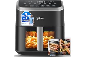 Midea Air Fryer with Visible Window 5L, HeatXpress Rapid Air Technology, 90% Less Oil, Energy Saving, 7-In-1 Presets, Non-Stick, Dishwasher Safe, Digital Display, +1 Minute Button,1600W Power