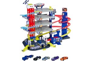 Majorette 212059984, garaż 6 poziomowy, winda, światło, dźwięk, lokomotywa, super centrum pościgu