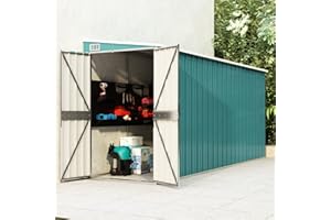 Norheim Cobertizo de Jardín Pared, Caseta de Almacenamiento Metalica, Exterior, Herramientas, con Puerta con Cerradura, Acero Verde 118x382x178 Cm