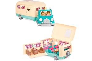 Li'L Woodzeez - Set di auto e camper da 40 pezzi con accessori playset - mobili, valigie, cibo, stoviglie e altro - giocattoli per bambini dai 3 anni+