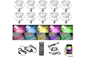 GEYUEYA Home RGB WiFi Led Decking Lights Ø30MM Deck Light with Remote Control,Waterproof IP67 12V Led Plinth Light Kits for Terrace Pathway Garden Decoration,10 Packs