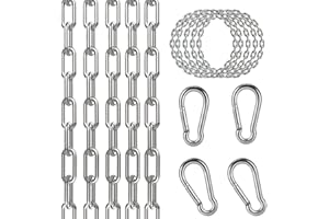hzzycer Stainless Steel Chain, 2 Pcs 1 Meter Long 3 mm Thick Heavy Duty Hanging Chair Chain with 4 Carabiners, for Indoor Outdoor Hardware Accessories