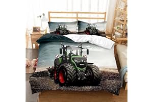 ‎PQCXXA PQCXXA 3D Traktor Bettwäsche Set 135x200 cm 3teilig Grau Traktoren Mikrofaser Bettwäsche für Kinder Jungen,Kinder-Bettbezug mit Reißverschluss und 2 Kissenbezug 80x80 cm