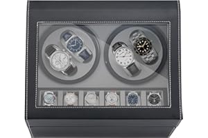 NOSTHEART Remontoir Montre Automatique Rotate Remontoir à Montres 4 + 6 Boîte à Remontoir de Rangement en Cuir d'autruche avec Moteur Silencieux pour Remontage Mécanique de Montre