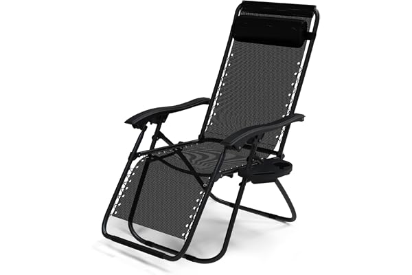 vounot® Chaise Longue inclinable avec Support de Gobelet Amovible Chaise de Jardin Pliable en Textilène Chaise Longue avec Rembourrage de Tête Charge Max 120KG Fauteuil Relax Noir