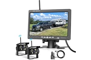 PODOFO Kit de caméra arrière sans Fil HD 1080P, Moniteur LCD 7 Pouces avec 2 caméras de recul pour remorque, Camping-Car, Camion, Voiture, Bus, Lignes de Guidage DIY, IP68, Vision Nocturne, BSD, 12 V-36 V