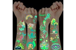 BOYATONG 10 Blätter Leuchtende Kindertattoos Meerjungfrau,Adventskalender Füllung Mädchen,Weihnachtsgeschenke Kleinigkeiten Geschenk Mädchen 3 4 5 6 7 8 9 10 11 12 Jahre,Meerjungfrau Mitgebsel Kindergeburtstag