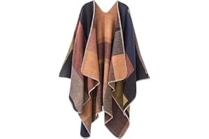 SHMILY GIRL Womens Reversible Oversized Poncho Cape Warm Shawl Wrap Open Front Printed Blanket Cardigans