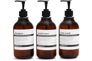 MaisoNovo Bottiglie per shampoo e balsamo Set di 3 - dispenser sapone doccia - 500ml Dispenser shampoo e bagnoschiuma - bottiglie di plastica ambra e Pompe nere