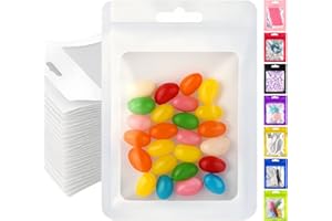 Plaphy 100 Bolsas Zip Herméticas con Ventana y Ranura para Colgar, Bolsas Mylar con Cierre Resellable, Bolsas Autocierre para Empaque y Almacenamiento de Alimentos (Blanco, 8 x 13 cm)