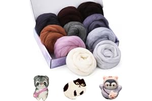 BUOKKON 150g Needle Felting Wool, 10 Colours 15g Felting Wool Roving Wool, Wool Felting Kit, Wool Roving for Felting DIY Craft Supplies Beginners (Winter)