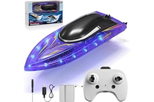 Wisbecost Bateau télécommandé, Bateaux télécommandés pour garçons et Filles, Bateau Jouet pour piscines, Lacs, rivière, Jeu d'eau avec 2,4 GHz, 15 + KMH, Corps Entier étanche, Batterie Rechargeable