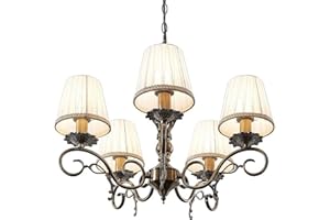 ‎LINDBY Lindby Kronleuchter Pendelleuchte Metall Altmessing, Textil Lampenschirm Hängeleuchte Esszimmer Lüster 5x E14 ohne Leuchtmittel Hängelampe Wohnzimmer