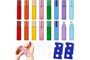 UMILKI 16 Flacons Roll-on en Verre, Bouteille Acier Inoxydable, 2Décapsuleurs/4Compte-gouttes/2Entonnoirs, 8 Couleurs (10ml/8.6*2*2cm)