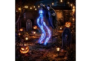 Animerad halloween solstolplampa, spöke utomhus trädgård gård dekor | Spöktema solstolpe ger läskig blå LED-glöd för nattetid utomhus halloween trädgårdsdisplayer
